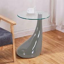 Grey Round Glass Coffee Side Table