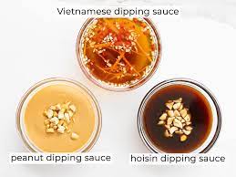 vegetarian summer rolls with 3 dipping