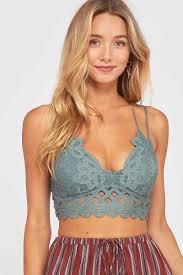 Wishlist Double Strap Padded Lace Bralette In Teal Grey