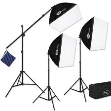 Continuous Three Light Pbl E Z Softbox Boom Kit For Photo Video Lighting
