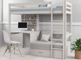 Superbe meuble lit avec nombreux rangements intégré ; Lit Mezzanine Bureau Sofa Et Rangements 90x200 Cm Pin Massif Blanc Goliath Ii