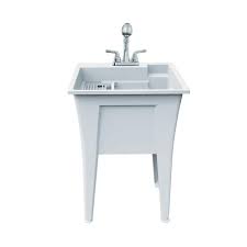 Rugged Tub 24 In X 22 In Polypropylene Granite Laundry Sink With 2 Hdl Non Metallic Pullout Faucet And Installation Kit White With Grey Specs