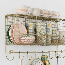 Cubby Gold Wire Wall Shelf With Hooks