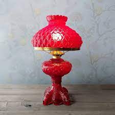 Ruby Red Glass Hurricane Lamp Amberina