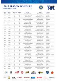 Ipl 2012 T20 Match Fixtures Timings Venues Ipl 5 Schedule
