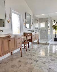 bathrooms with hexagon tile floors