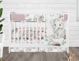 Fl Girl Crib Bedding Set Elephant