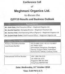 Meghmani Organics Q2fy19 Conf Call Details