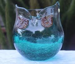 Vintage Glass Vase Owl Vase Green