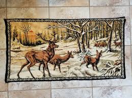vine tapestry rug deer family winter