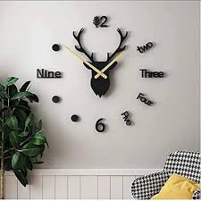 Black 3d Deer Acrylic Wall Clock Design