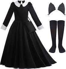 Amazon.com: Hugeek 兒童哥德式怪誕家庭服裝彼得潘領女孩黑色公主禮服萬聖節派對裝扮套裝(黑色,4-5 歲) : 服裝，鞋子和珠寶