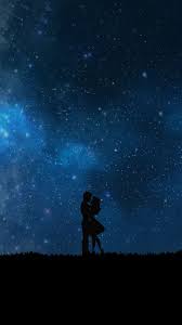 starry sky couple love silhouettes