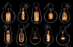 Glowing Vintage Light Bulbs Set Black Background Stock Photo Picture And Royalty Free Image Image 49134398