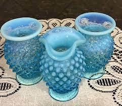 Three Fenton Aque Blue Opalescent Glass