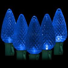 Led Blue Christmas Lights 50 C9 Faceted Led Bulbs 8 Spacing 34 2ft Green Wire 120vac
