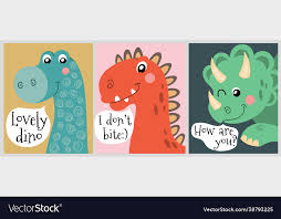 set cute cartoon funny dinosaurs with