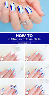6 shades of blue nail art tutorial