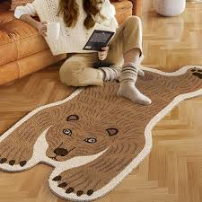 bear shaped rug polyester black