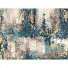 teal blue and gold abstract wall art