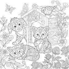 626 x 895 jpg pixel. Coloring Page Of Puppy Cat Sparrow Bird Dog Booth Clover Flowers And Butterflies Freehand Drawing For Adult Antistress Colouring Book With Doodle And Zentangle Elements Ù…ÙˆÙ‚Ø¹ ØªØµÙ…ÙŠÙ…ÙŠ