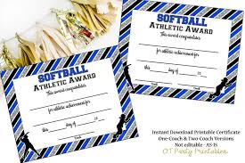 Instant Download Softball Certificate Of Achievement Softball Award Print At Home Softball Certificate Of Completion Sports Award