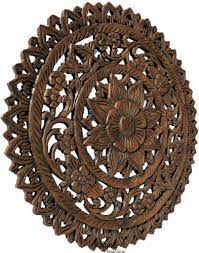 Large Round Wood Carved Fl Wall Art