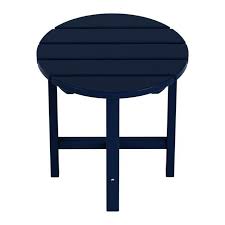 Garden 18 Inch Round Plastic Outdoor Patio Side Table Navy Blue