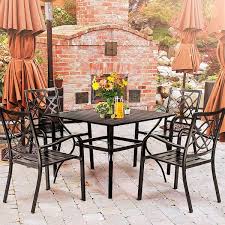 Suncrown 5 Piece Metal Outdoor Dining Set With 4 Stackable Chairs And 1 Square Dining Table With 1 57 In Umbrella Hole