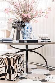 styled foyer table with zebra cube