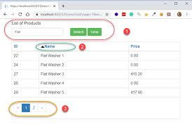 creating grid view in asp net core with