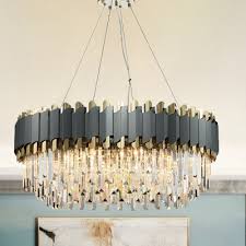 Crystal Layered Oblong Pendant Lighting Contemporary 8 12 Lights Grey Hanging Chandelier Beautifulhalo Com