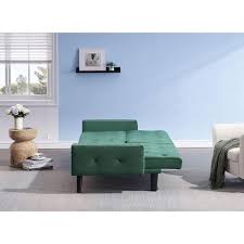 Angel Sar 72 4 In Width Green Velvet Twin Size Sleeper Sofa Bed With Two Cup Holders Nail Head Trim One Pillow