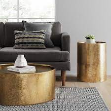 Manila Cylinder Drum Accent Table Gold