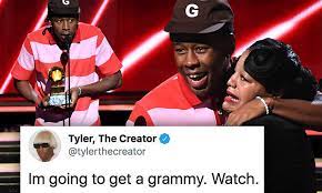 26) night, tyler, the creator hit the stage again later that evening to accept the honor of winning best rap album for his 2019 masterpiece igor. Tyler The Creator Wins His First Grammy 10 Years After Prophetically Predicting He Would On Twitter Daily Mail Online