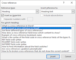 in word how cross reference fields
