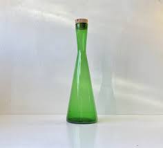 mid century green glass decanter by per