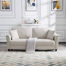 J E Home 75 5 In Light Grey Polyester Fabric 2 Seater Loveseat With Wood Legs Beige