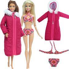 2 Bộ/lô = 1x Hoa Đồ Bơi Đi Biển Có + 1x Đỏ Dài Cotton Phối Mùa Đông Ấm Quần  Áo Cho Búp Bê Barbie búp Bê 1/6 Accessorie|dresses red