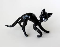 Blown Glass Black Cat Figurine Russian