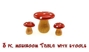 3 Pc Set Miniature Resin Mushroom Table