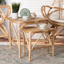 Natural Triangle Rattan End Table