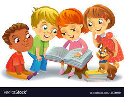Cute children reading books Royalty Free Vector Image