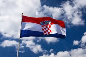Waving fabric flag of croatia, silk flag of croatia. Croatian Flag Against Blue Sky And Clouds Ston Framed Photos