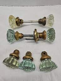 7 Vintage Glass And Brass Door Knob