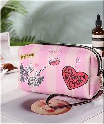 zipper pink silver shiny cosmetic pouch