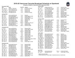 This schedule is subject to change. Canucks 2019 20 Broadcast Schedule Released