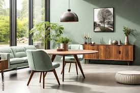 Mint Color Chairs At Round Wooden