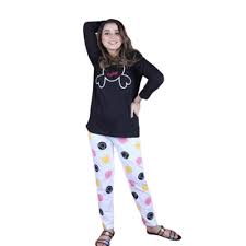 2 pcs pajama set black shirt polka dots