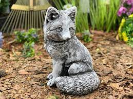 Stone Fox Statue Sitting Fox Figurine